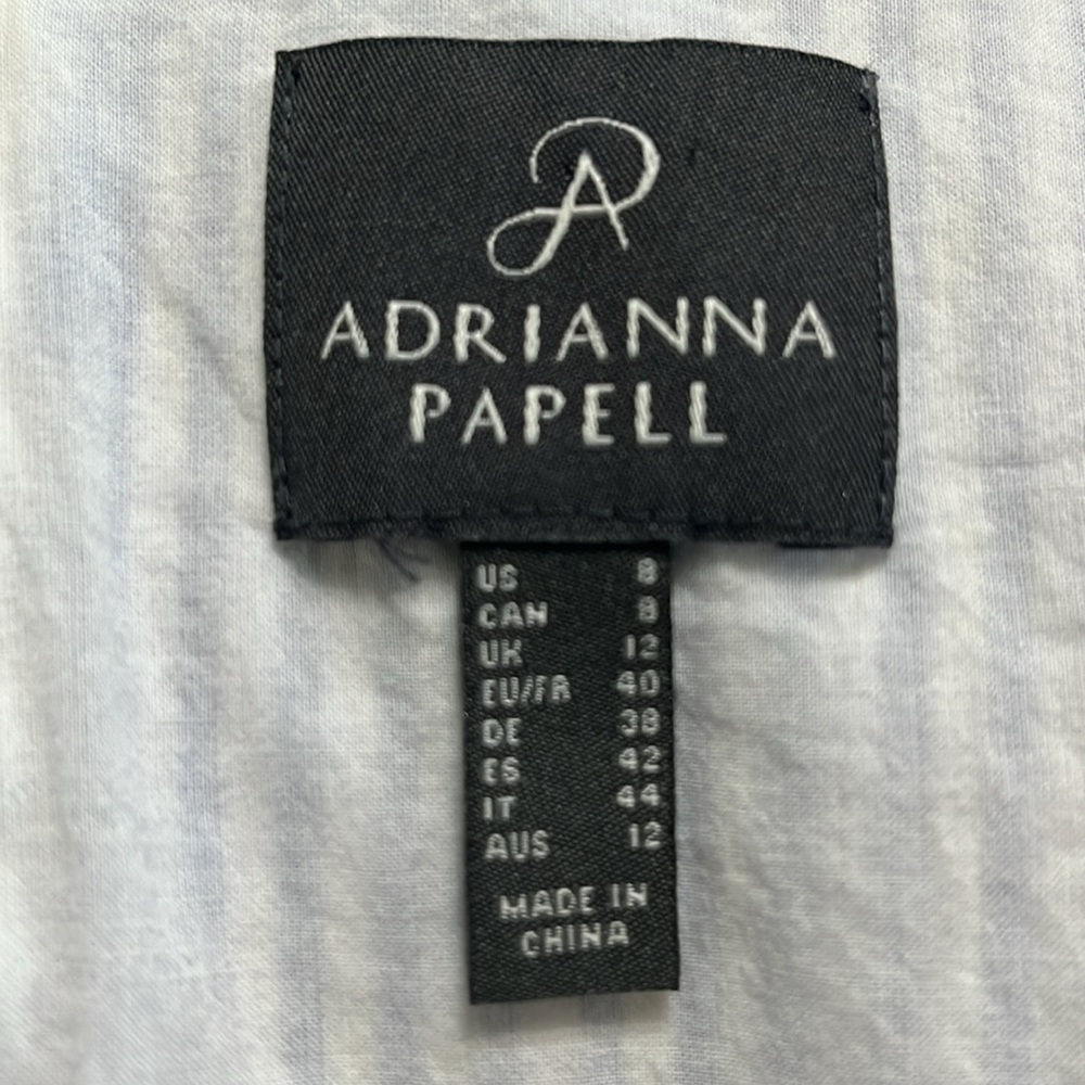 Adrianna Papell Blue and White Striped Long Sleeve Dress 8 - Picture 4 of 4